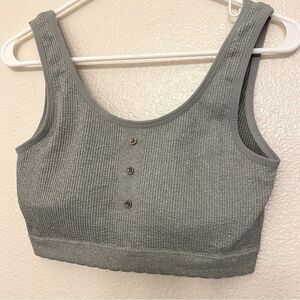 Lucky Brand padded gray Crop top Bralette waffle knit ribbed comfort seamless 2X